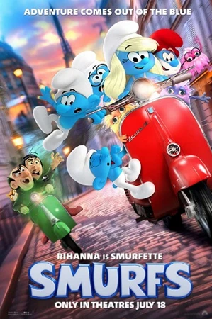 capa do filme Smurfs que está em exibição no cinema em maringá