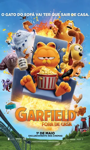 capa do filme Garfield: Fora de Casa que está em exibição no cinema em maringá